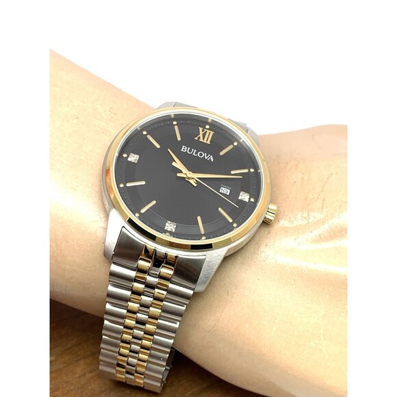 Bulova Mens Watch 98D163 Quartz Diamond Black Dial Two Tone Stainless Steel 41mm - Picture 5 of 13